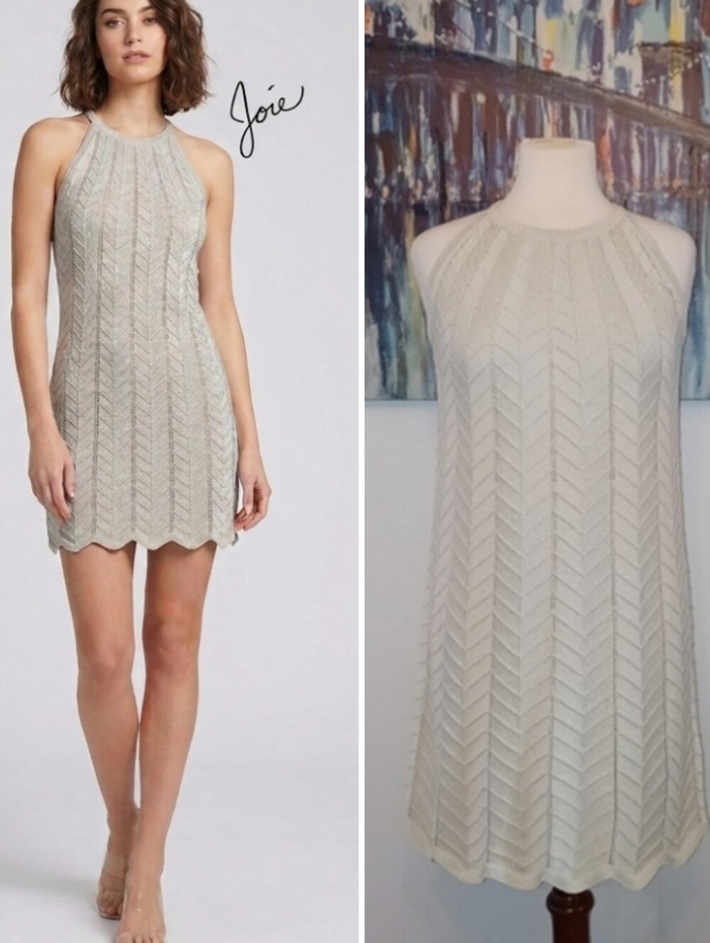 4/6 Joie Herringbone Mod Mini Dress, Cotton Viscose, Sleeveless, Knit